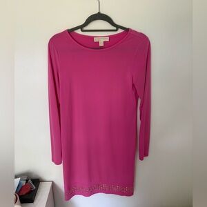 MICHAEL Michael Kors Pink Long Sleeve Dress with Gold Beading at bottom